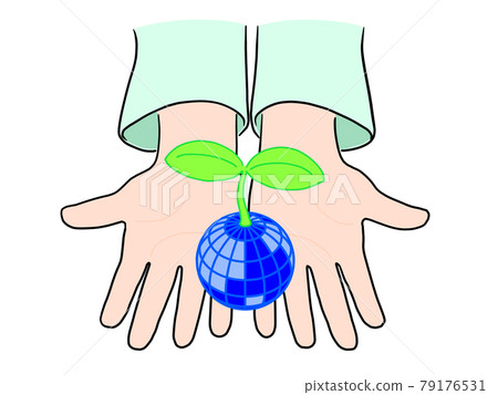 Sprouts from the earth in the palm of your hand 79176531