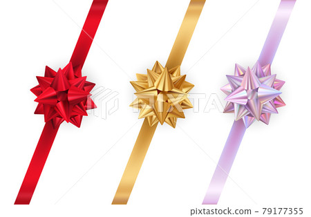 Shiny color satin ribbon on white background 79177355