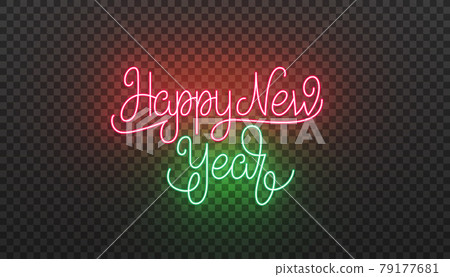 Happy New Year lettering neon sign. Bright neon vector illustration for New Year 2021 celebration Happy New Year lettering neon sign. Bright neon vector illustration for New Year 2021 celebration 79177681