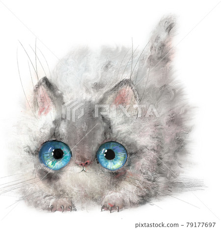 cute lovely cartoon kitten fluffy character 79177697