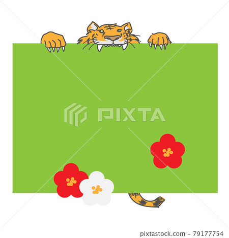 虎年新年賀卡設計老虎緊貼方形盤子 79177754
