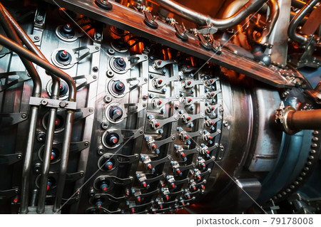 Electric generating engine of a gas pumping unit. A huge turbine in the enterprise for clean energy. Electric generating engine of a gas pumping unit. A huge turbine in the enterprise for clean energy. 79178008