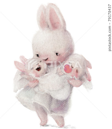 cute watercolor hares - mom and her babies cute watercolor hares - mom and her babies 79178437