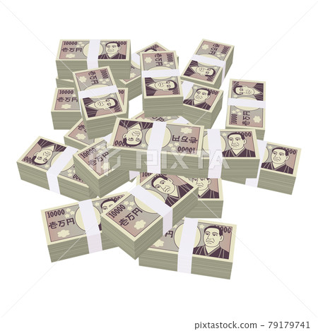 經濟插畫素材疊鈔票，卡通風格的萬日元鈔票，相當於一億日元（1_3） 79179741