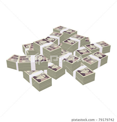 經濟插畫素材疊鈔票，卡通風格的萬日元鈔票，相當於一億日元（1_2） 79179742