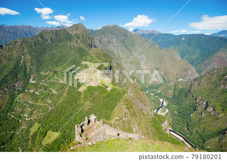Aerial view of Machu Picchu from the top of Huayna Picchu Aerial view of Machu Picchu from the top of Huayna Picchu 79180201