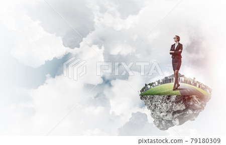Confident lady boss and modern city as concept of eco green cons 79180309