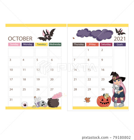 PLANNER OCTOBER HALLOWEEN Holiday Printable Template Organizer Schedule Page For A Month For Effective Planning Paper Sheet Design Clip Art Vector illustration Set 79180802