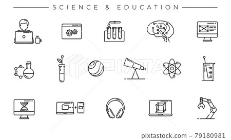 Science and Education concept line style vector icons set. Science and Education concept line style vector icons set. 79180981