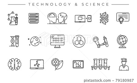 Technology and Science concept line style vector icons set. 79180987