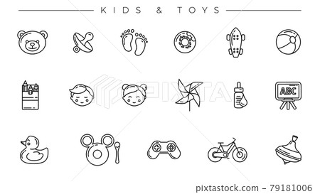 Kids and Toys concept line style vector icons set. - Stock Illustration ...