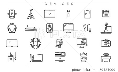 Devices concept line style vector icons set 79181009
