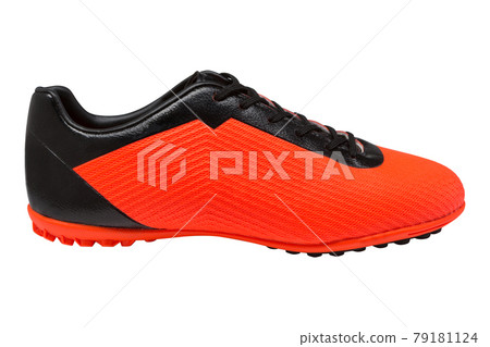 soccer shoes, combined color - orange and black, on a white background, sports shoes for playing football 79181124