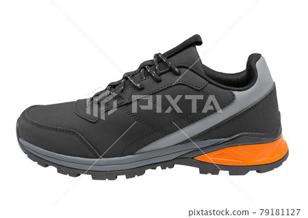 Black nubuck leather shoes for casual walking, on a white background 79181127