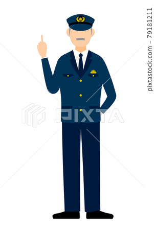 Senior male police officer poses and points Senior male police officer poses and points 79181211