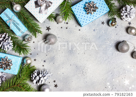 Christmas composition on gray stone table Christmas composition on gray stone table 79182163