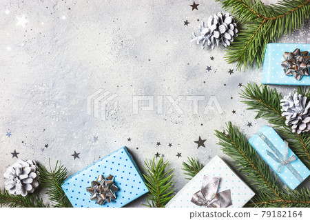 Christmas composition on gray stone table Christmas composition on gray stone table 79182164