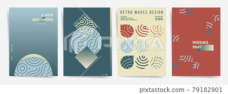 Gradient mosaic geometric poster template set. 70s retro gradients and asian waves graphic design. For poster, identity, brochure, book, magazine cover, placard. Gradient backdrop. Vector artwork. Gradient mosaic geometric poster template set. 70s retro gradients and asian waves graphic design. For poster, identity, brochure, book, magazine cover, placard. Gradient backdrop. Vector artwork. 79182901