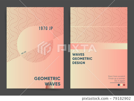 Retro Geometric Gradient Poster Design Template Set. Best for poster, web art, brochure, book cover. Abstract waves and wavy circles shape elements in japan bauhaus style. Vector background EPS. 79182902