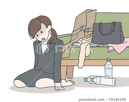 Exhausted woman-barefoot, messy room Exhausted woman-barefoot, messy room 79184190