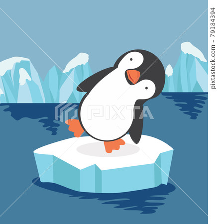 Cute penguin on ice floe vector - Stock Illustration [79184394] - PIXTA