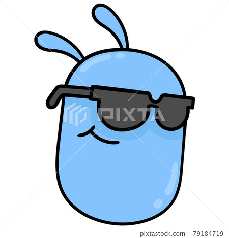 blue monster head smiling wearing sunglasses style, doodle icon drawing 79184719