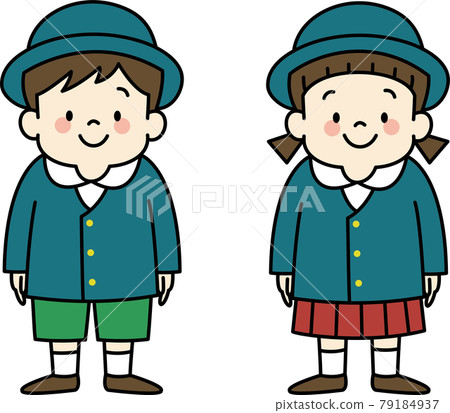 Illustration of kindergarten children in uniform (with main line) Illustration of kindergarten children in uniform (with main line) 79184937