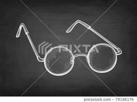 Chalk sketch of round glasses. Chalk sketch of round glasses. 79186176
