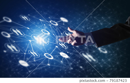 Creating modern wireless technologies as means of communucation and networking on dark background 79187423