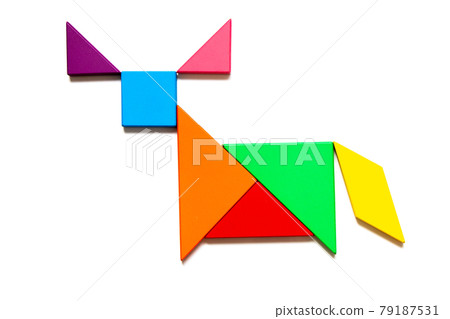 Color tangram puzzle in ox, buffalo or bull shape on white background 79187531
