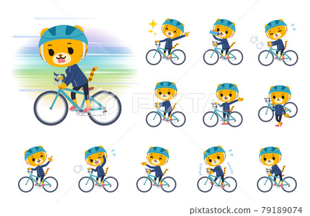 Set of tiger girls on a road bike Set of tiger girls on a road bike 79189074