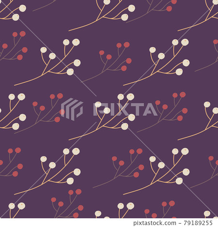 Hand drawn seamless pattern with simple style berries ornament. Purple background. Doodle floral backdrop. Hand drawn seamless pattern with simple style berries ornament. Purple background. Doodle floral backdrop. 79189255