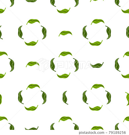 Herbal abstract seamless pattern with geometric tangerin green leaves ornament. White background. 79189256