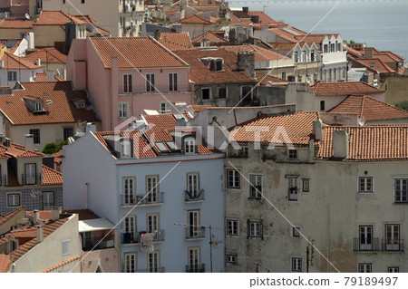 Lisbon aerial panorama landscape cityscape roofs and chimney detail Lisbon aerial panorama landscape cityscape roofs and chimney detail 79189497
