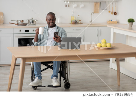 Morning coffee, news, chat in social networks, work and education at home 79189694