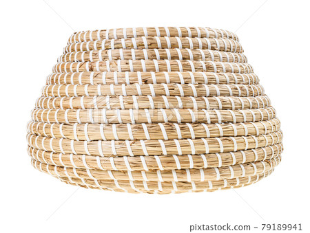 side view of open moroccan wicker basket isolated 79189941