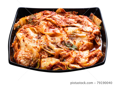 korean appetizer kimchi in black bowl isolated korean appetizer kimchi in black bowl isolated 79190040