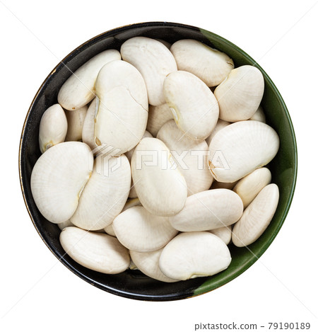 top view of raw lima beans in round bowl isolated top view of raw lima beans in round bowl isolated 79190189