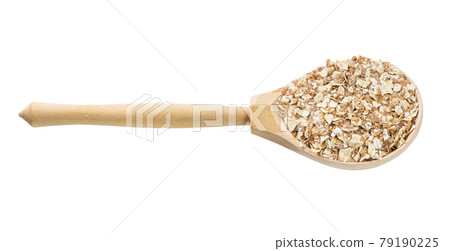 wood spoon with oat flakes with rye bran isolated wood spoon with oat flakes with rye bran isolated 79190225