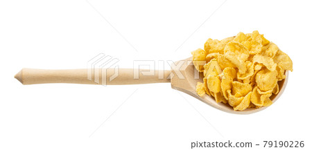 wooden spoon with sugar-free corn flakes isolated wooden spoon with sugar-free corn flakes isolated 79190226