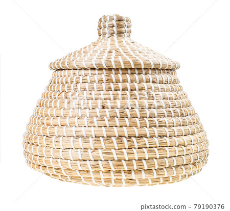side view closed moroccan wicker basket isolated 79190376
