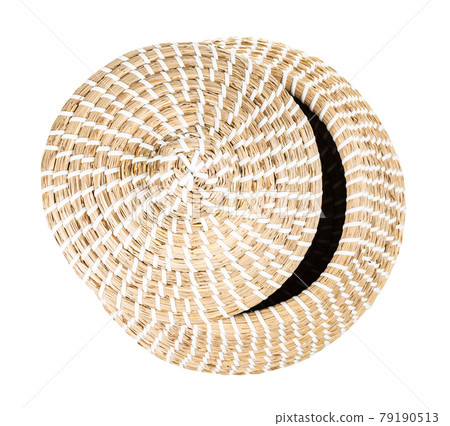 top view of moroccan basket with ajar lid isolated 79190513