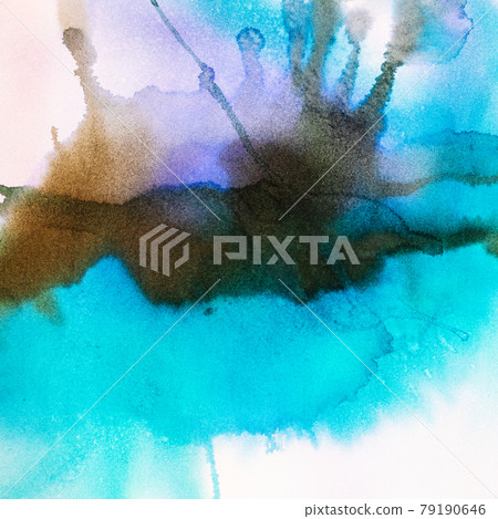 abstract painted blue and brown watercolour spots 79190646