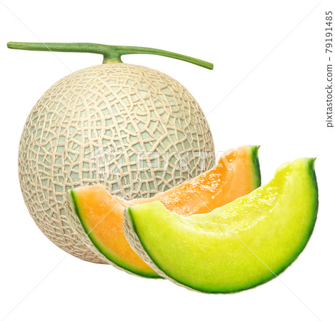 Melon Illustration Real Cut Red Blue Set No Shadow 79191485
