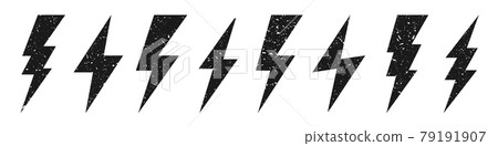 Lightning bolt icons with grunge texture isolated on white background. Vintage flash symbol 79191907