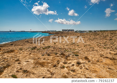 Ayia Napa cityscape with Nissi beach, Cyprus. 79192237