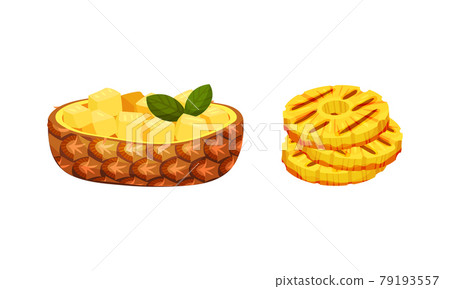 Sliced Pineapple and Cut to Cubes as Exotic Dessert Vector Set Sliced Pineapple and Cut to Cubes as Exotic Dessert Vector Set 79193557