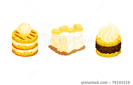 Pineapple Exotic Desserts with Whipped Cream Vector Set Pineapple Exotic Desserts with Whipped Cream Vector Set 79193558