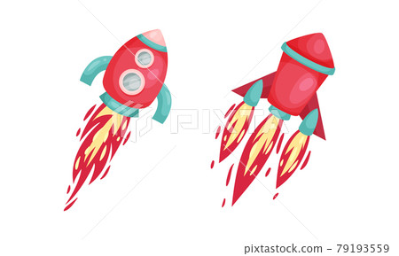 Bright Space Rocket with Reactive Booster Vector Set Bright Space Rocket with Reactive Booster Vector Set 79193559