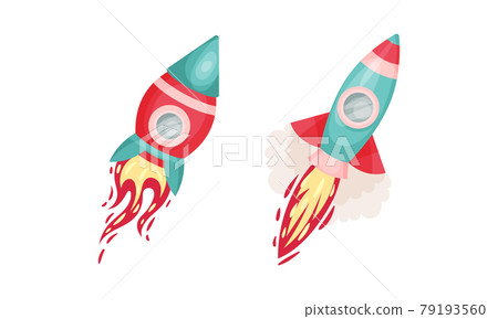 Bright Space Rocket with Reactive Booster Vector Set Bright Space Rocket with Reactive Booster Vector Set 79193560